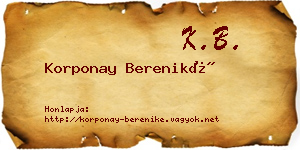 Korponay Bereniké névjegykártya